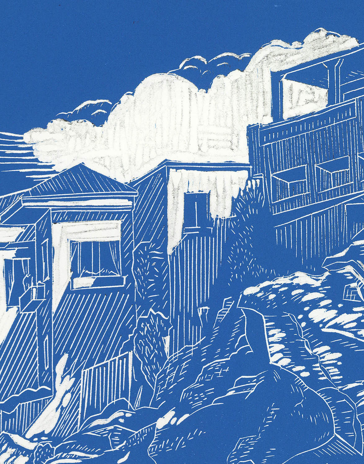 Hotel Le Mirage Bleu Linocut Wall Art